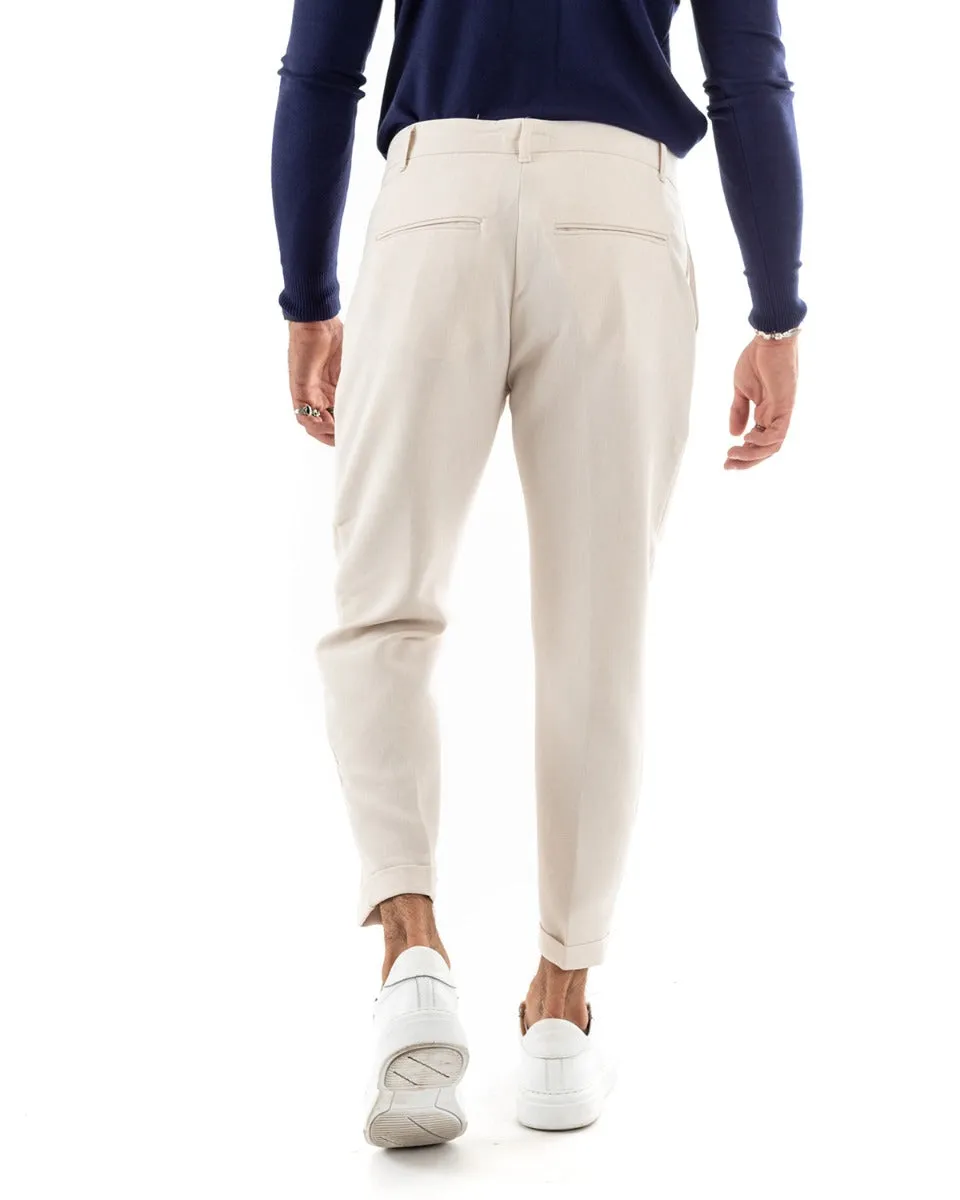 Pantaloni Uomo Tasca America Classico Panna Melangiato Abbottonatura Allungata Casual GIOSAL-P5912A