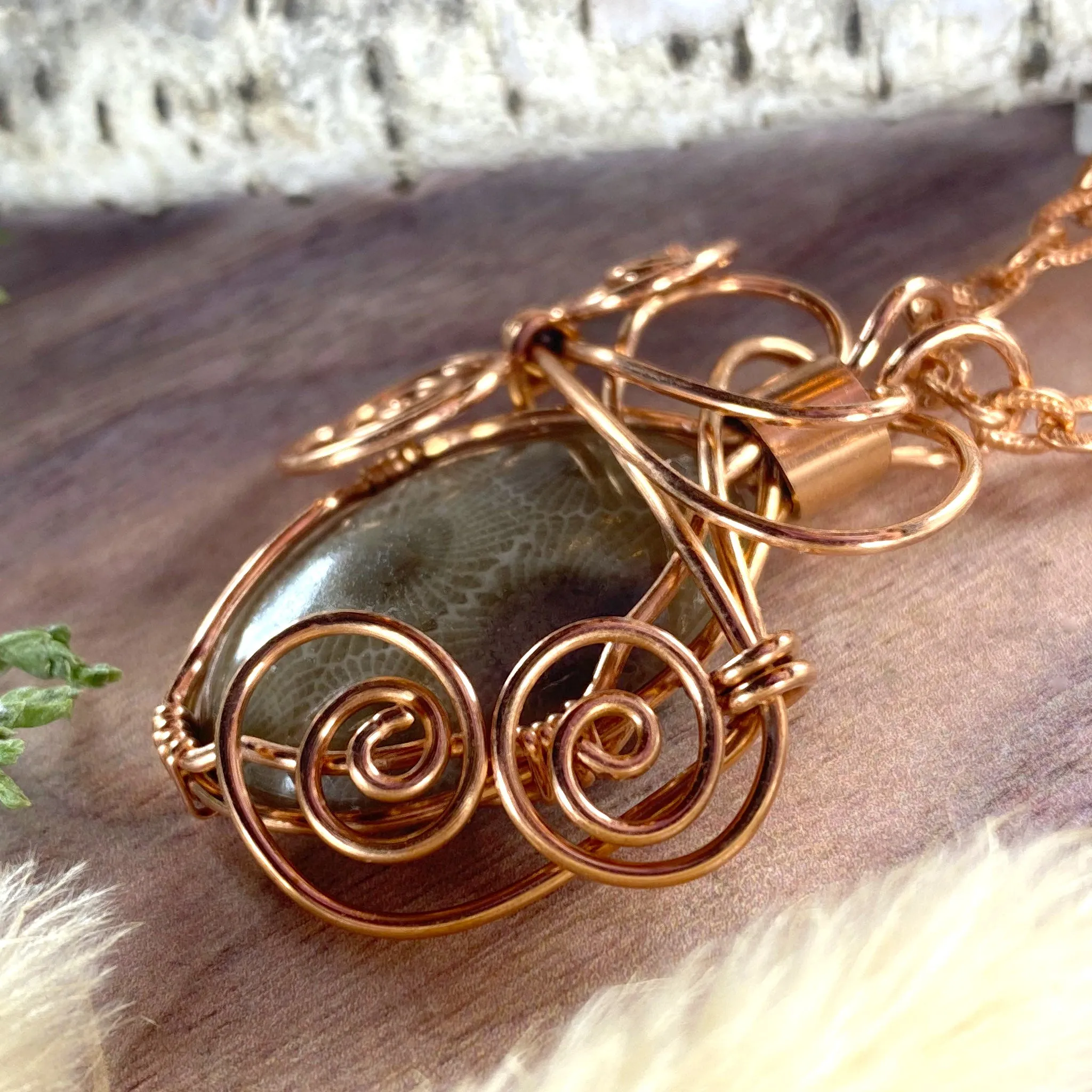 Petoskey Stone Wire-Wrapped Pendant Necklace