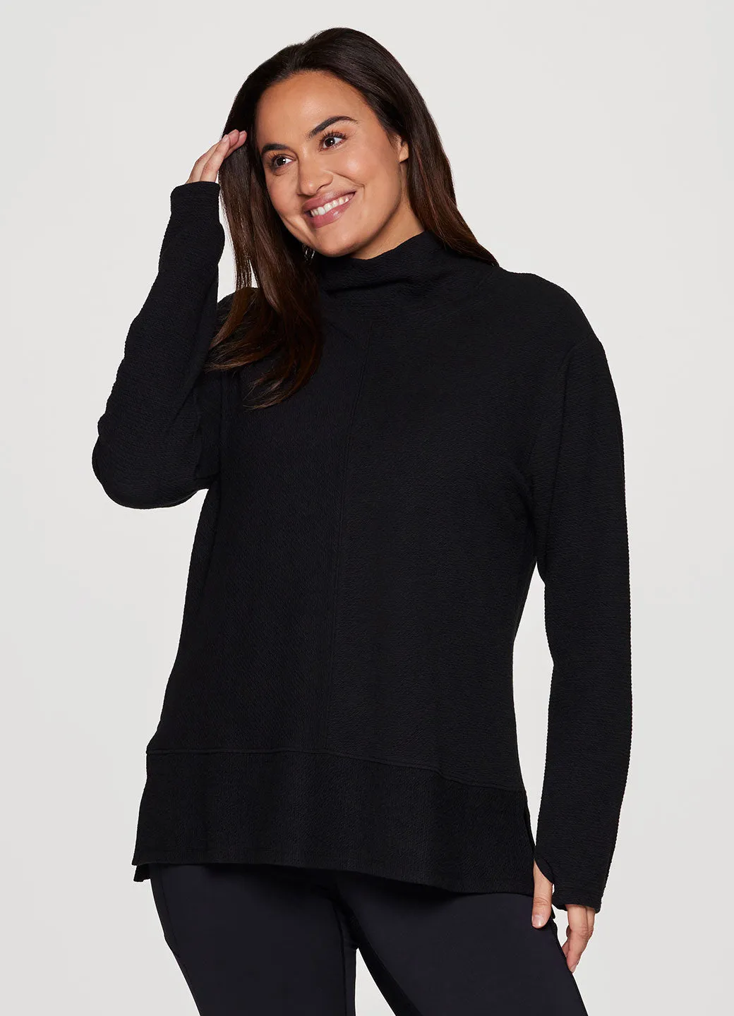 Plus Studio Jacquard Mock Neck Pullover