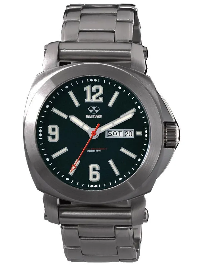 Reactor Fermi Mens Day/Date Watch - Matte Black Dial - Gumetal Steel