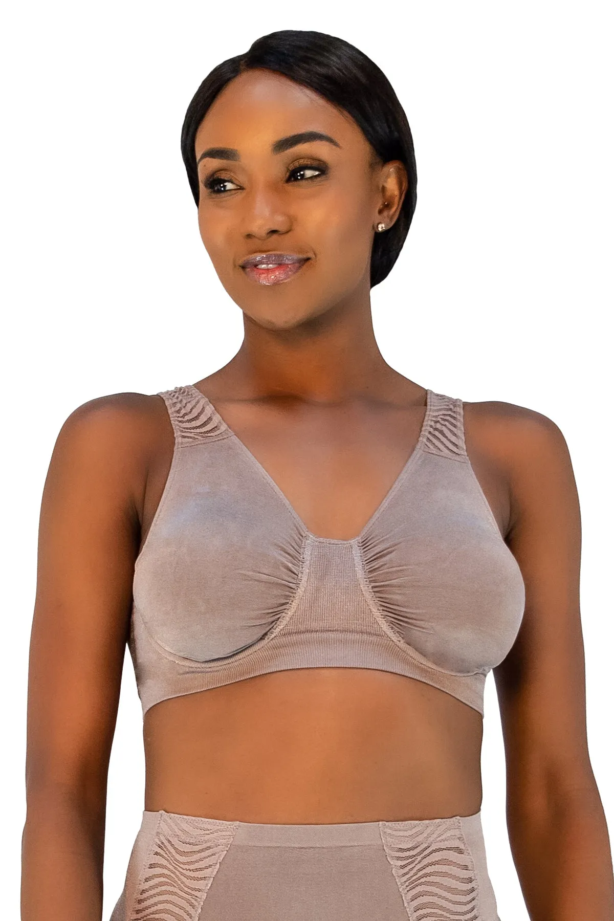 Seamless Underwire Bra With Lace Strap Detail