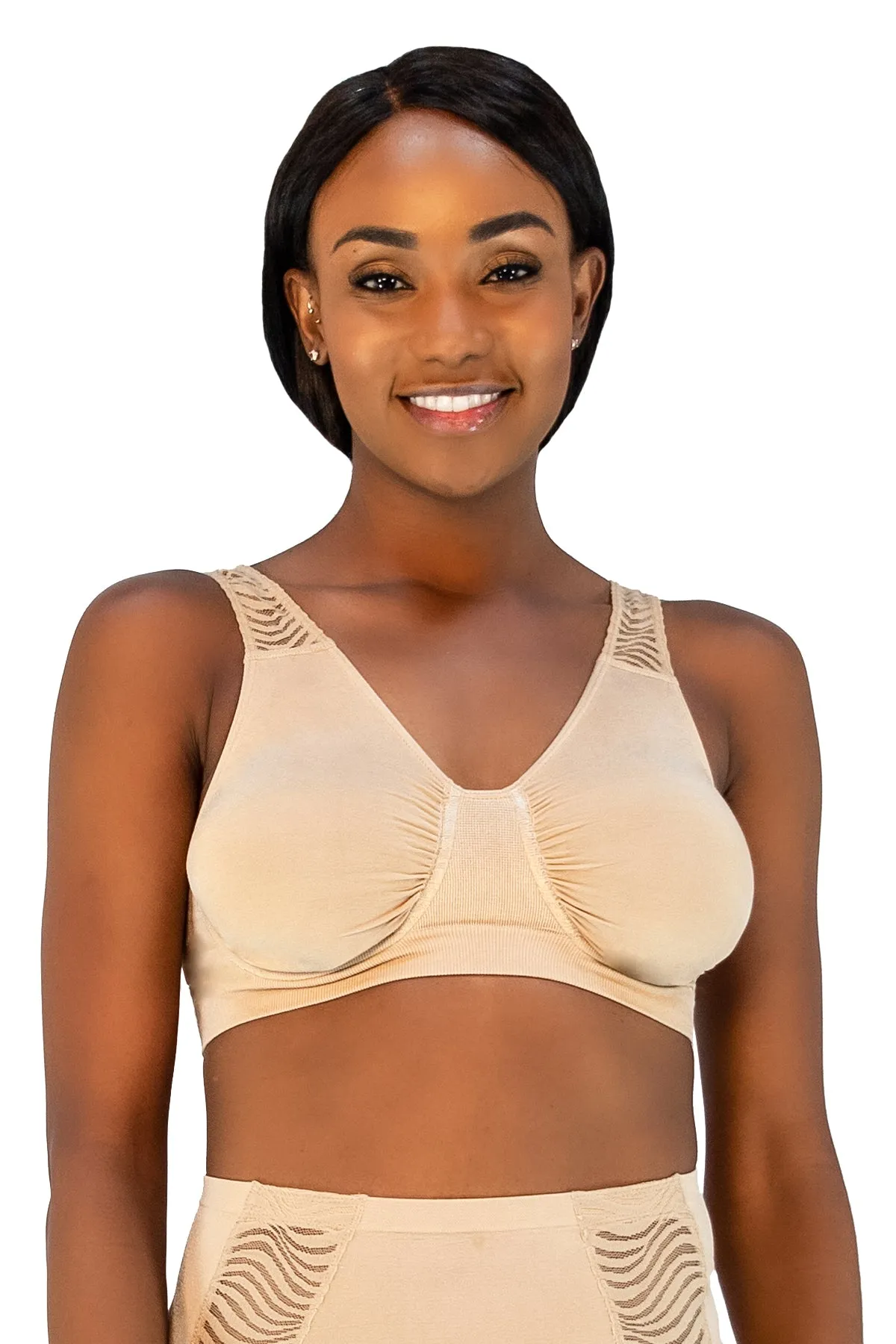 Seamless Underwire Bra With Lace Strap Detail