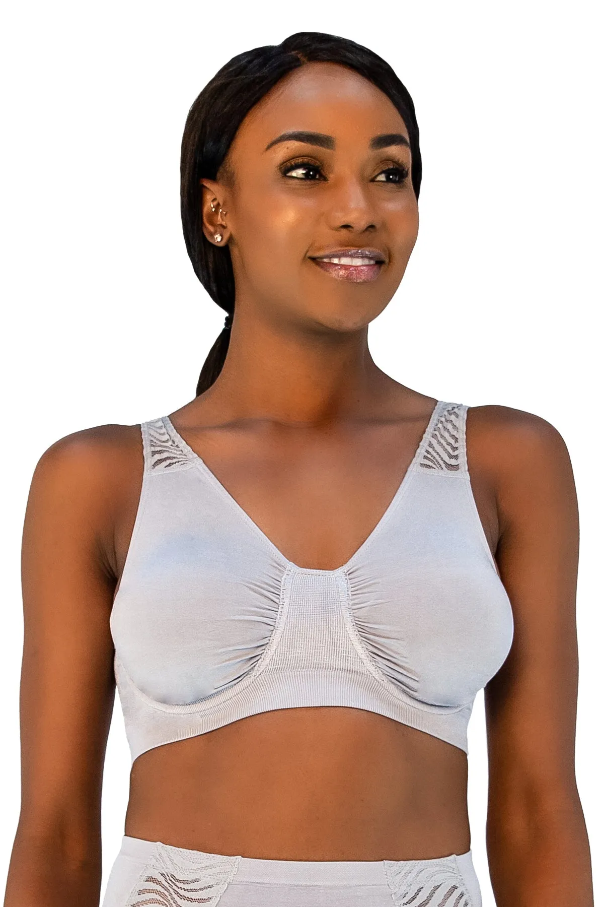 Seamless Underwire Bra With Lace Strap Detail