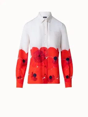 Seiden-Crêpe-Bluse mit Poppy Druck