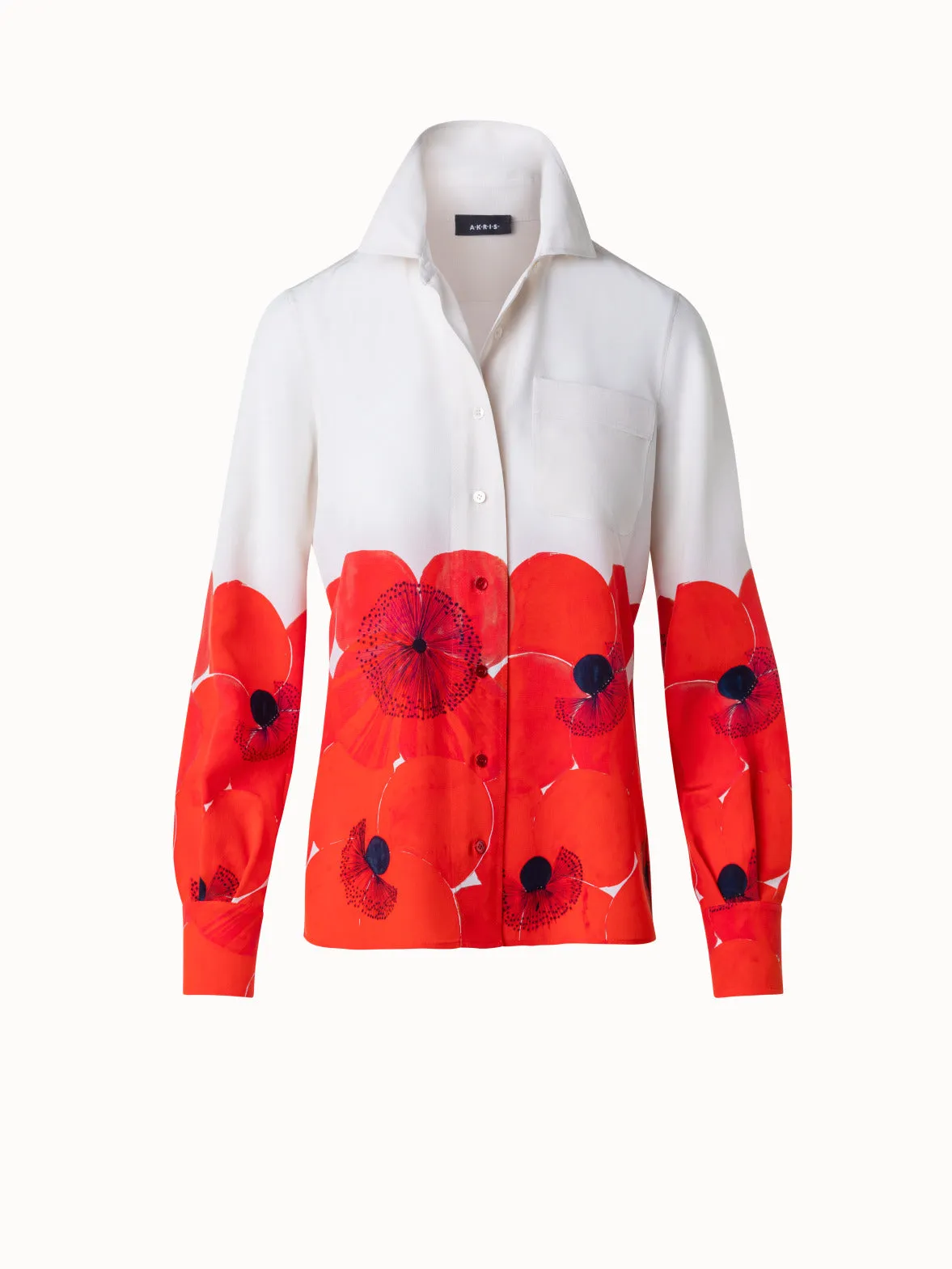 Seiden-Crêpe-Bluse mit Poppy Druck