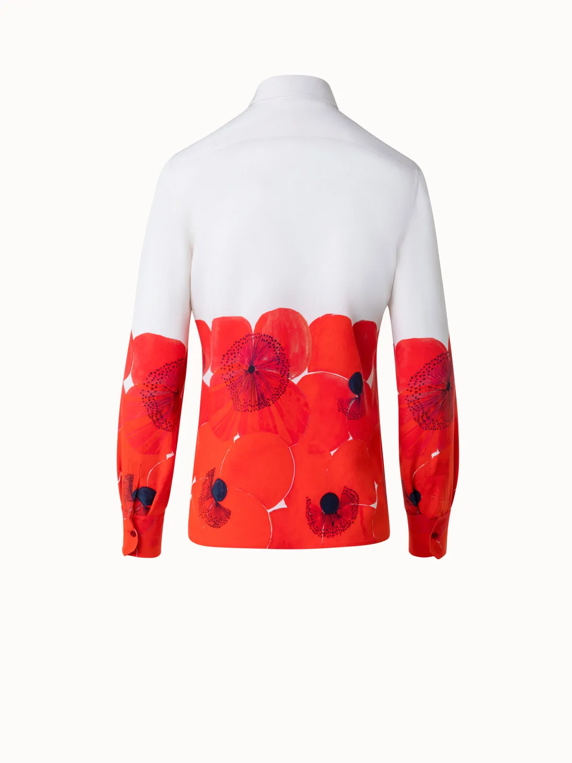 Seiden-Crêpe-Bluse mit Poppy Druck