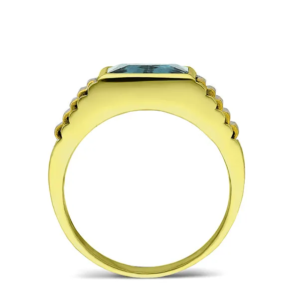 Solid 14k Stamped Yellow Gold Mens Modern Band Ring with Topaz Gemstone