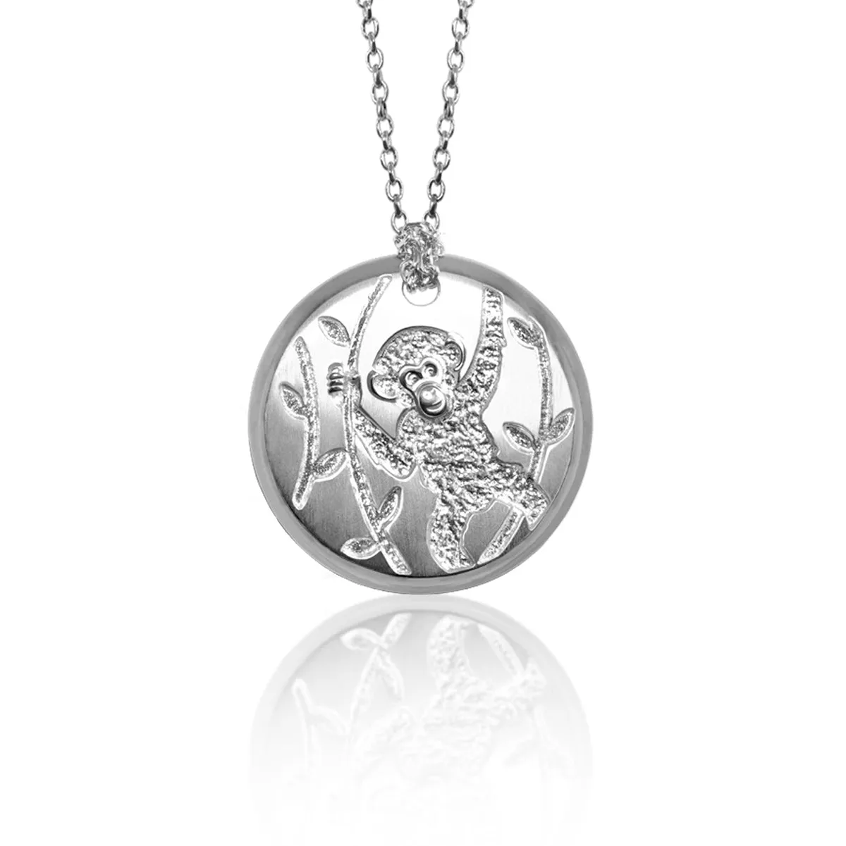 Sterling Silver Chimpanzee Disc Pendant Necklace