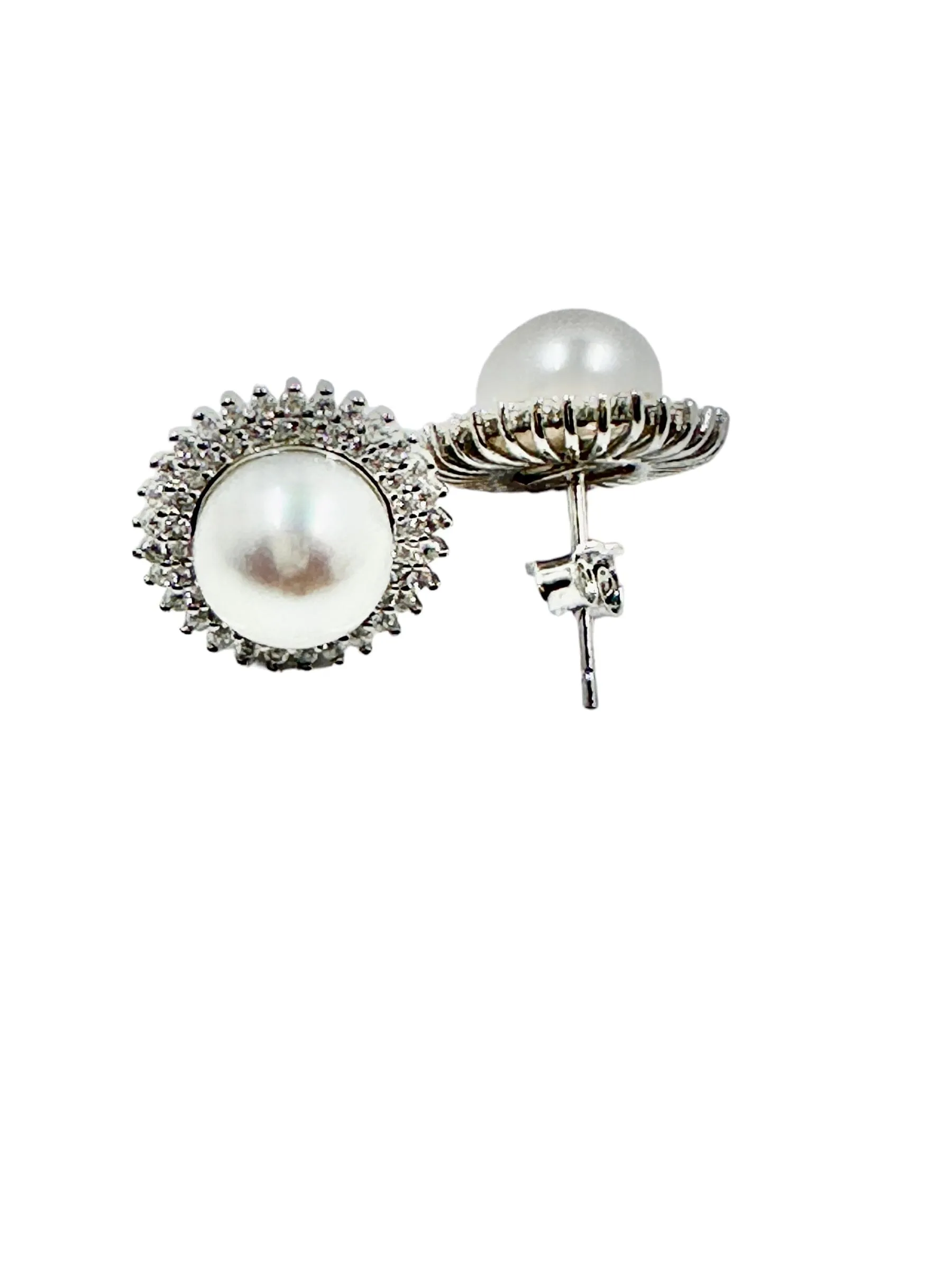 Sterling Silver Cultured Freshwater White Pearl Earrings