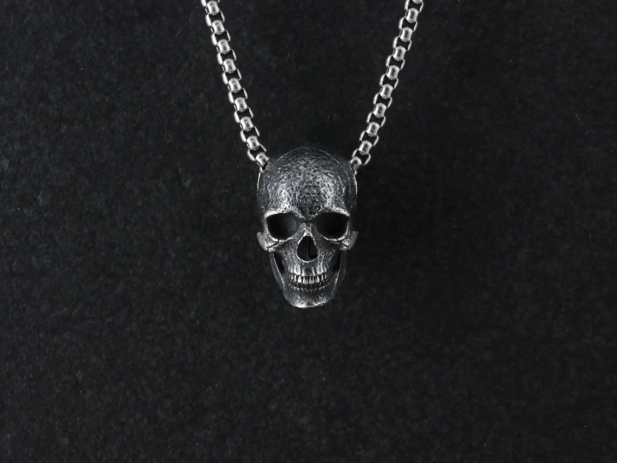 Sterling Silver Human Skull Necklace