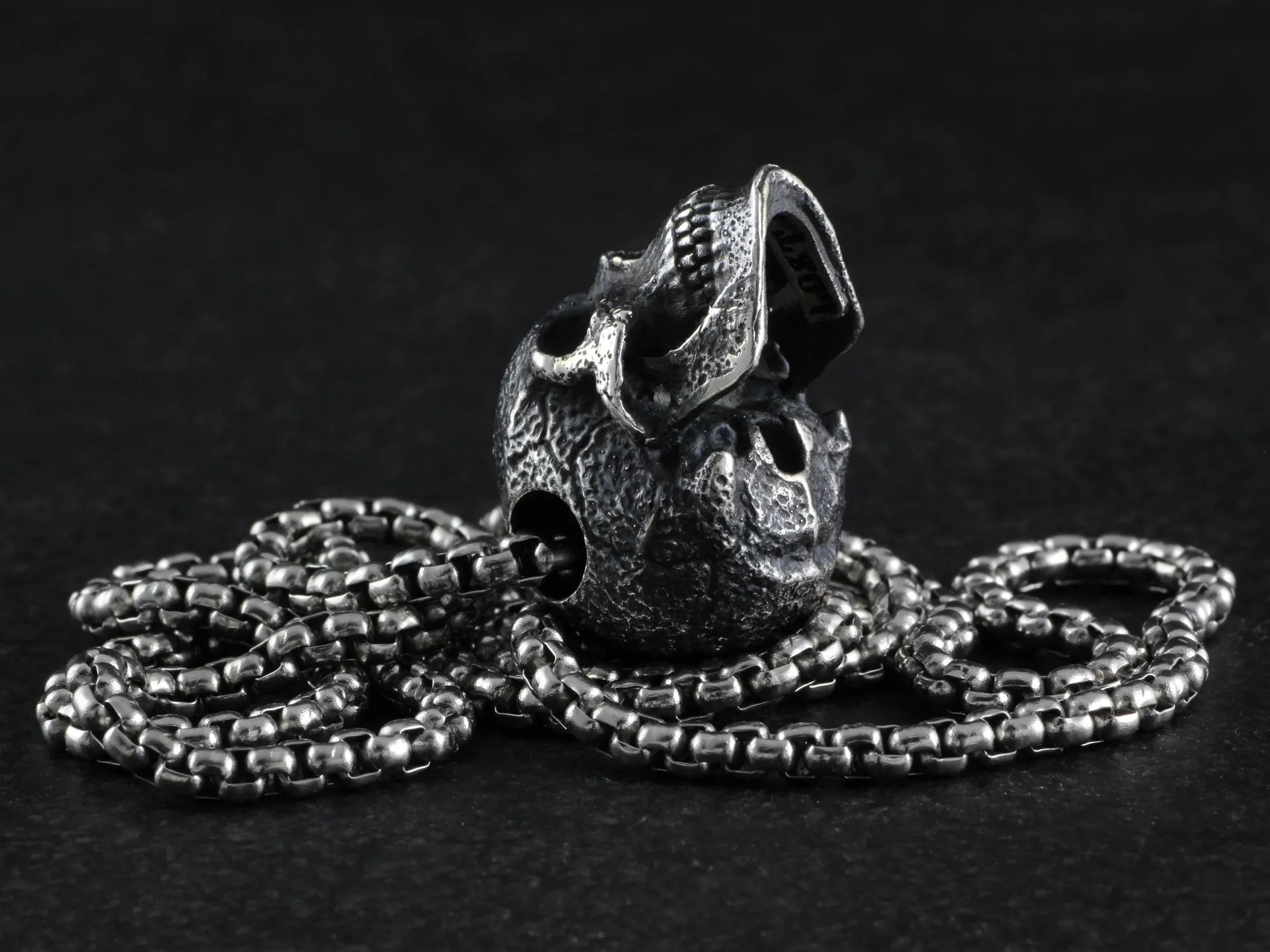 Sterling Silver Human Skull Necklace