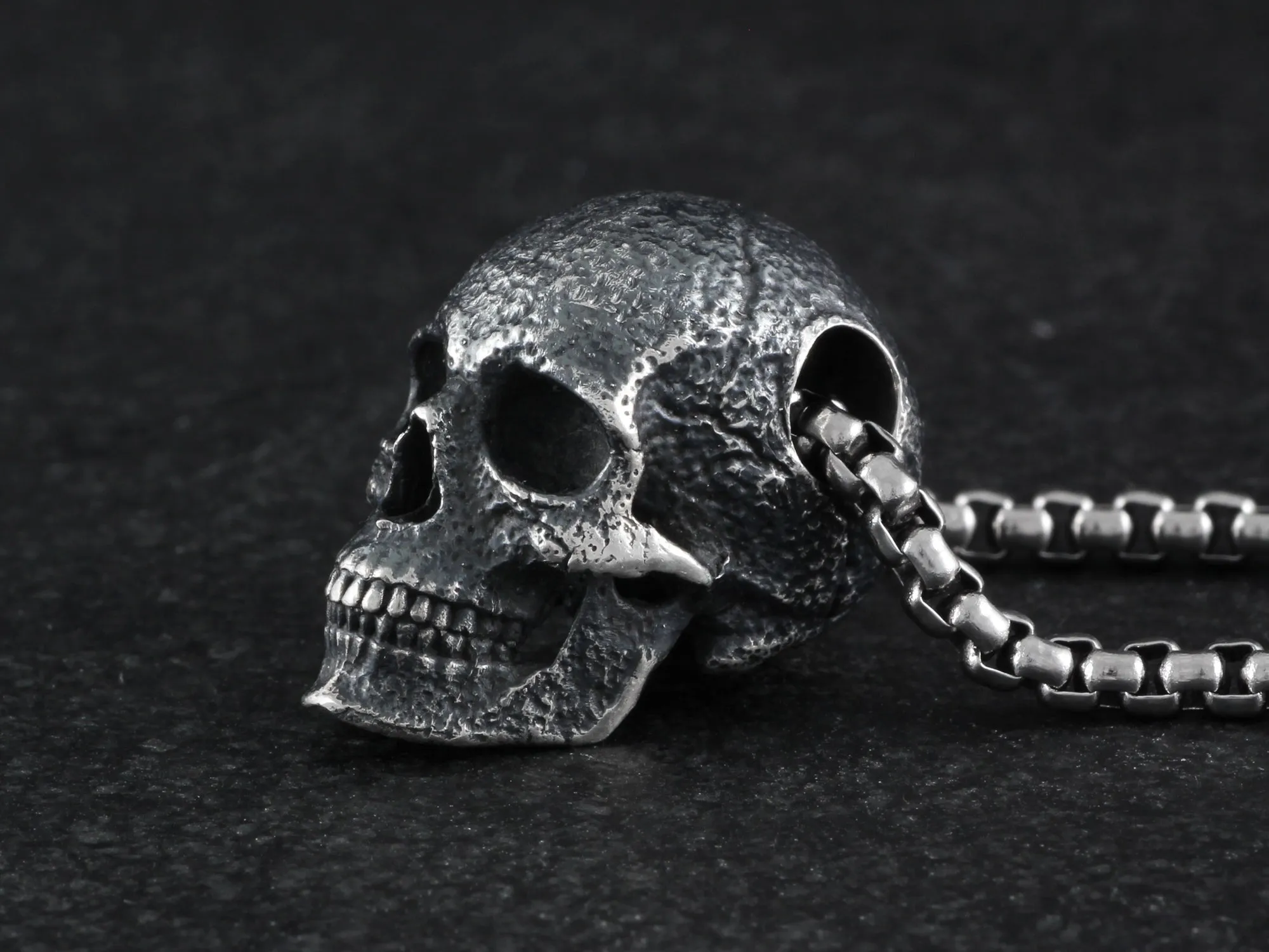 Sterling Silver Human Skull Necklace