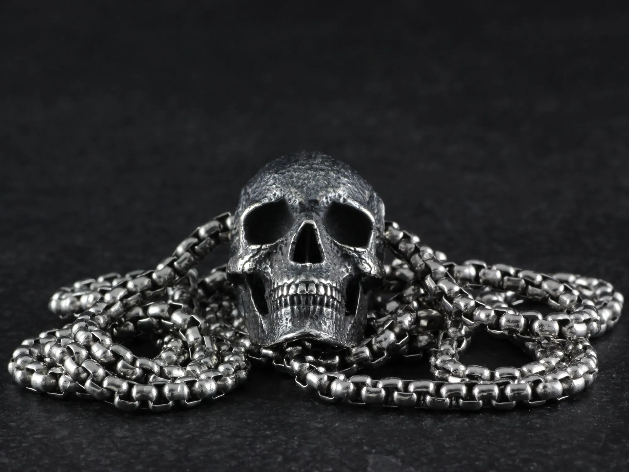 Sterling Silver Human Skull Necklace