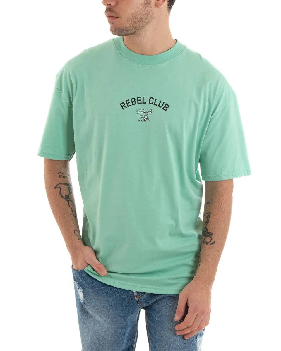 T-Shirt Uomo Con Stampa Maglia Manica Corta Girocollo Cotone Verde Acqua GIOSAL - TS2906A