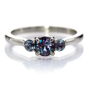 Tracy- Three Stone Accented Engagement Ring, Prong set Round Alexandrites