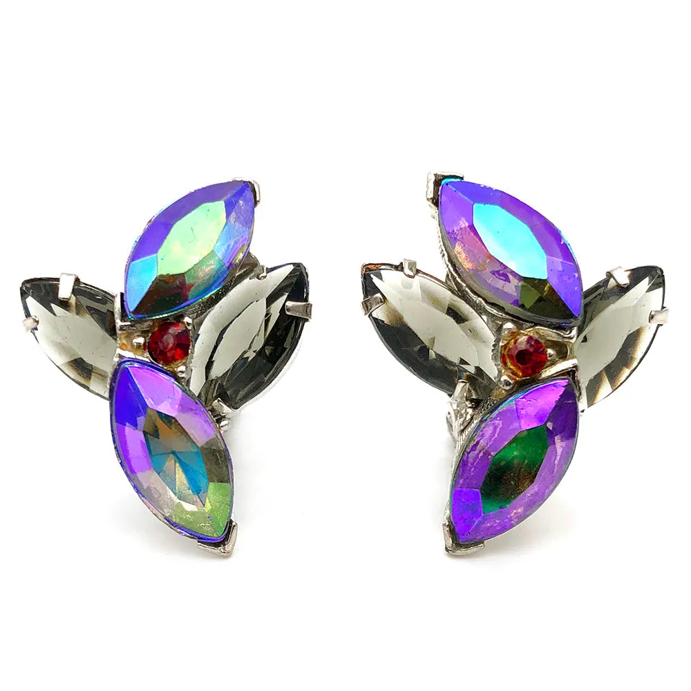 【USA輸入】ヴィンテージ パープル グリーン オーロラ イヤリング/Vintage Purple Green Aurora Clip On Earrings