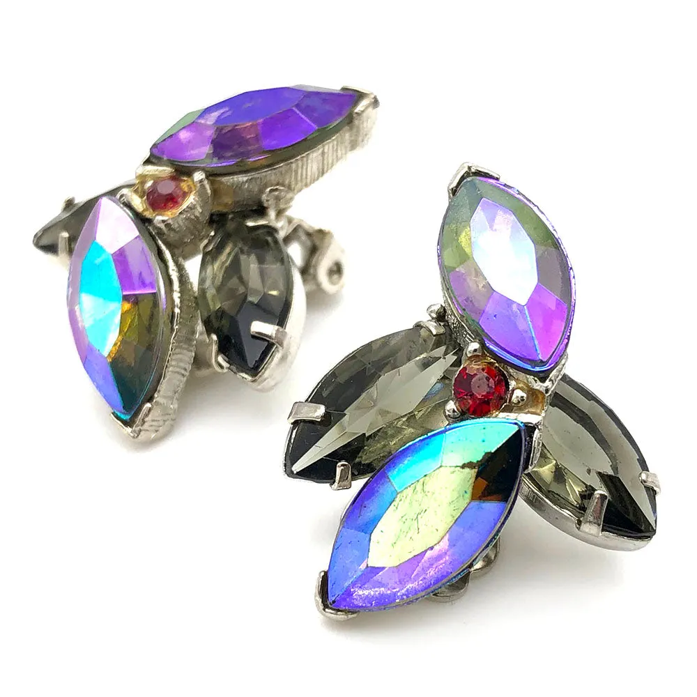 【USA輸入】ヴィンテージ パープル グリーン オーロラ イヤリング/Vintage Purple Green Aurora Clip On Earrings