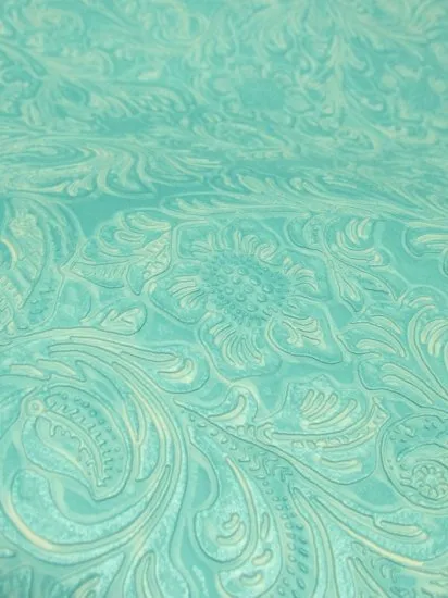 Vintage Western Floral Pu Leather Fabric / Caribbean Blue / By The Roll - 30 Yards