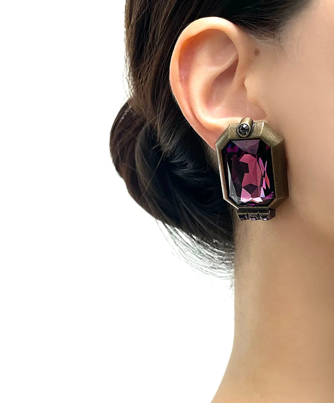 【ドイツ買付】ヴィンテージ SEIBOTH パープル ガラス ビジュー イヤリング/Vintage SEIBOTH Purple Glass Clip On Earrings